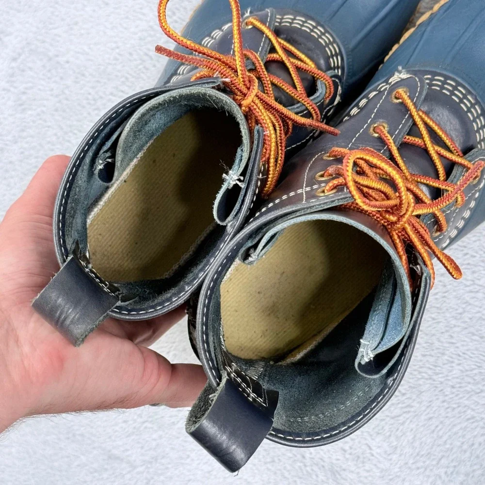 LL Bean Duck Boots Womens 11 Blue Vintage Leather Waterproof Rain Boots Made USA